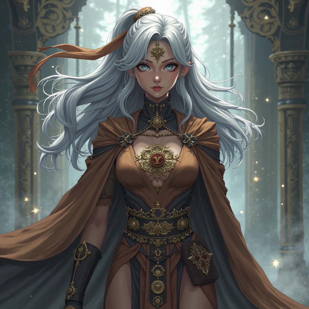 Anime character tiger with white fur and red eyes and black medieval clothes
