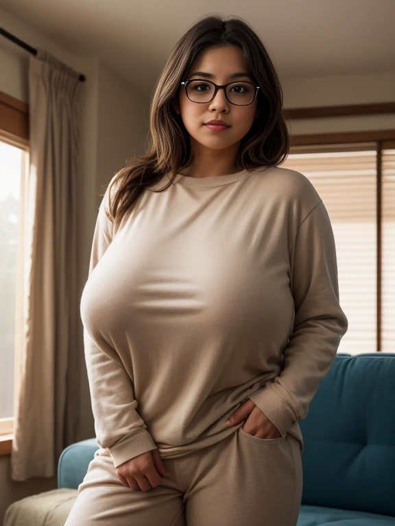Thick beatiful woman in a sweater and leggings, curcy, chubby, thick thighs, huge breasts, large ass, extremely detailed, masterpiece, best quality, 4k, uhd