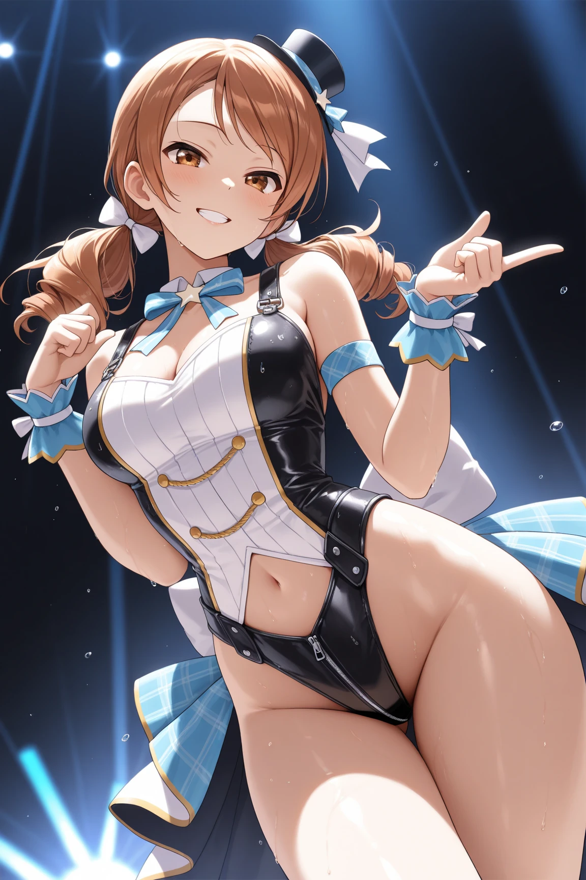 masterpiece, best quality, unity 8k wallpaper, 1girl, solo, aston machan \(umamusume\), horse tail, horse ears, big breasts, standing, from below, school swimsuits, wet, cameltoe,