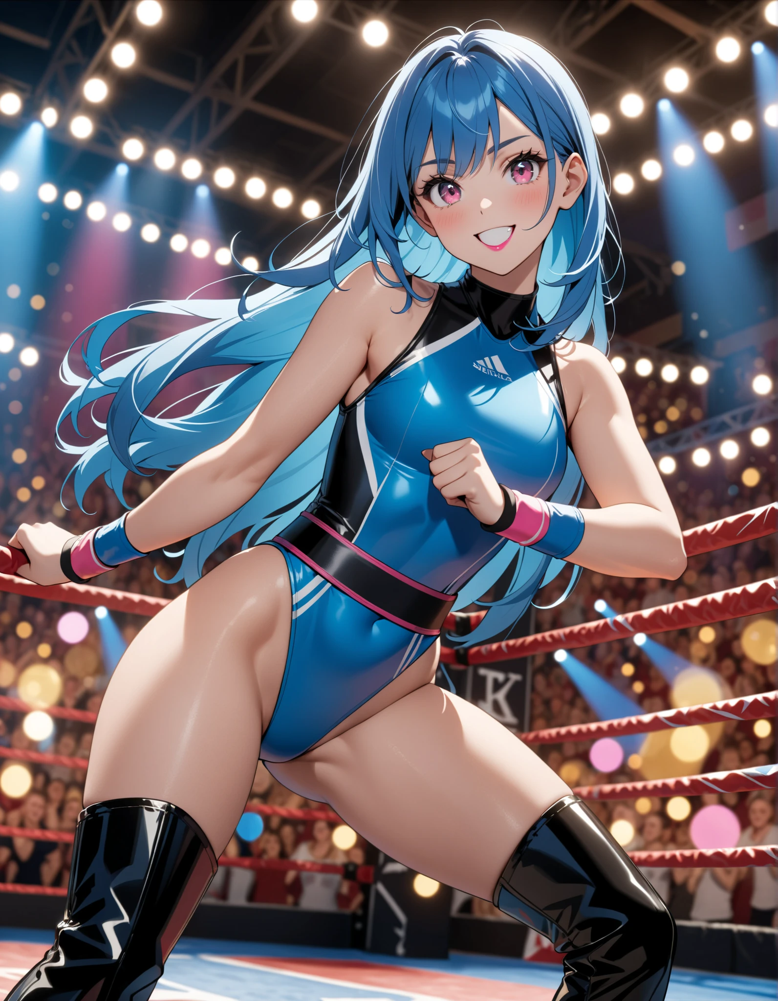 Fullbody shot , Wear Leotard , Female boxing , huge breasts.