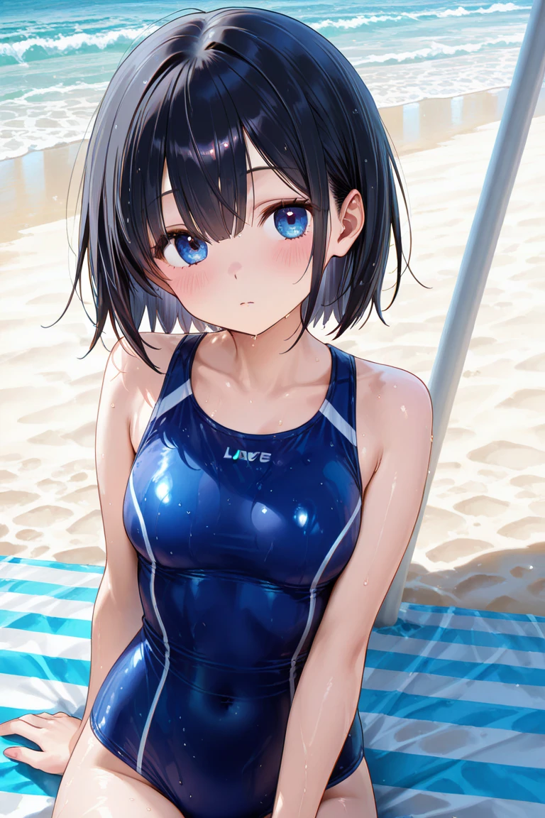 highest quality、Realistic、girl、zoom、Light blue eyes、Long Hair、Light blue swimsuit、Tanned black body、A well-trained body、muscle、Abdominal muscles、AthleteBlondeBlackSkin、slender、Sweat、Arms crossed、Ocean、Bust Shot