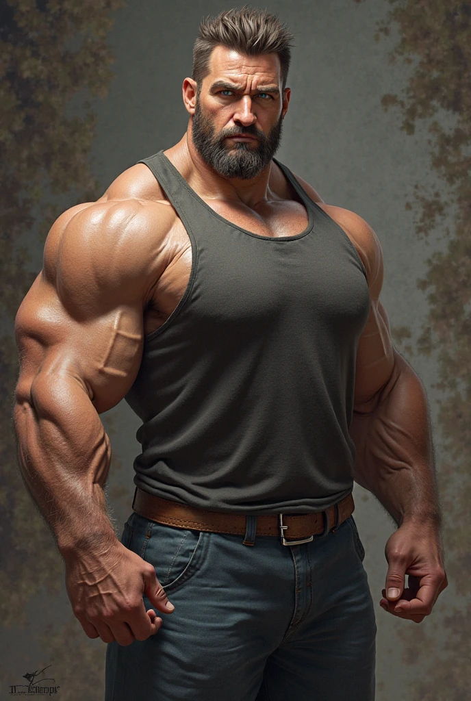 a man with a long beard and a shirtless body is standing in front of a car, corpos musculosos, exaggeratedly large physique, muito bonito. big muscles, exaggerated muscular physique, huge muscles, big muscles, strong masculine traits, big muscles, parte superior do corpo musculoso sexy, bodybuilder physique, huge muscles, muscle building, protruding muscles, corpo de fisiculturista, rasgado