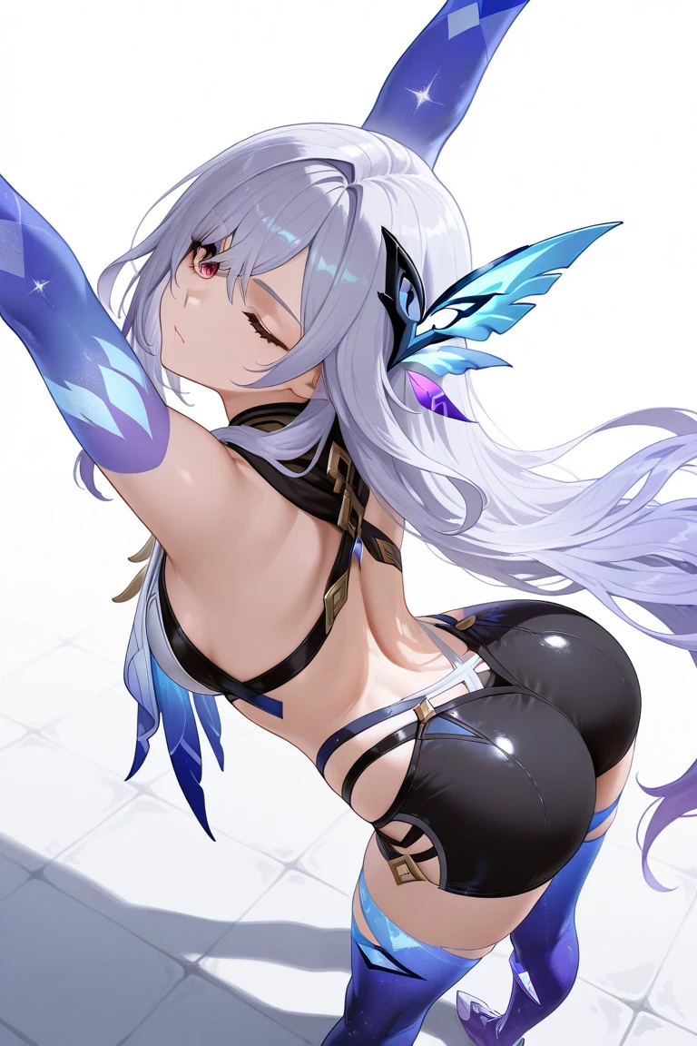 Top Quality, Masterpiece, High Definition, Very Detailed, 8k, One Girl, Cute, Anime, Crystal Clear White Skin, Sensual, Full Body, 2nd Grade of Junior High School, 13 Years Old, Beautiful Cute, Bow on Head, Too Many Hair Ornaments, Cute Micro Bikini Style, Crazy Worldview, Bloody, Eyes Glowing Suspiciously Red, Fairyland, Back road, crazy smile, bright red oasis, hand on crotch, inviting