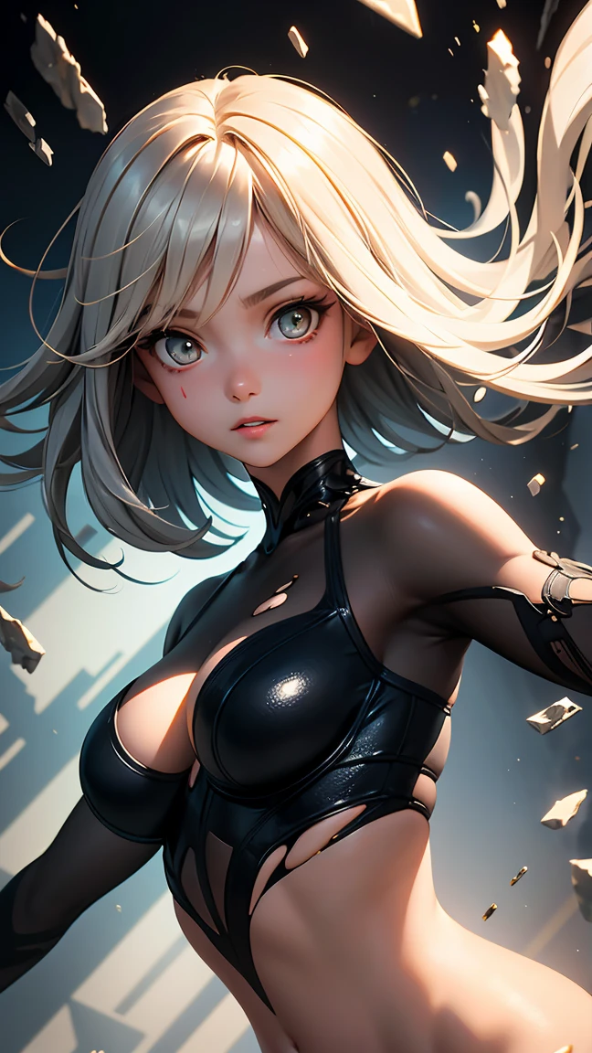 sexy ninja girl, mouse queen, sexy cleavage clothes, pose movement, silver white short hair
