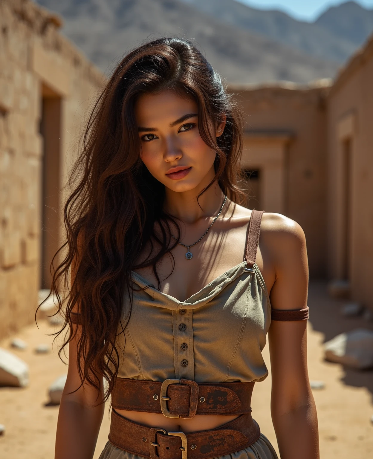 Adriana Lima, thick brown hair, chaude menue, Fille ukrainienne, Wavy brown hair, Dasha Taran, jolie belle brune, (solo one girl : 2.0), (highest quality, masterpiece: 1.1), full body, long_hair, gorgeous, city girl, cleavage, western, floral_v_neck_maxi_dress, hot girl, santorini, greece, looking at sunset, makeup, (masterpiece), best quality, high resolution, extremely detailed, blurred background, depth of field, cinematic lighting,