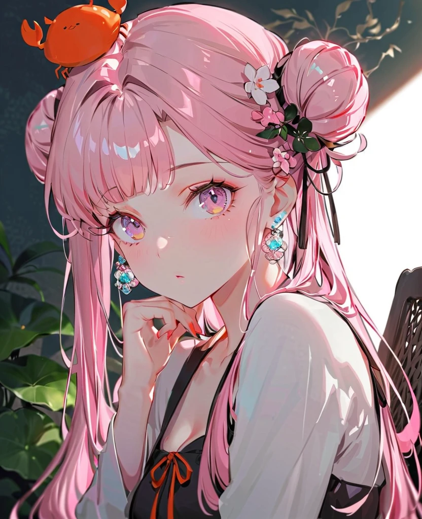 ((Two beautiful girls with perfect faces)),((Dua gadis:1.5),(一 高 Quality ,pemandangan mitos,high resolution:1.2),((One of them is a girl with short reddish blonde hair who is wearing a crab hat.))、One of them has brownish pink eyes、((一人は蜜柑の帽子を被った紫髪のlong hairのお団子少女))、One of them has brownish pink purple eyes、Sangat _bulu mata panjang, bibir detail, Senyum yang cerah、kulit lembut, Shiny hair,Vibrant background, cahaya alami,The most beautiful girl in the world,make up yang indah, cemberut 、((Memeluk bantal))、Sit down, rambut panjang、Beautiful bun hairstyle,  Transparent white skin 、Gaun ungu basah、Celana dalam putih、Pink bra is see-through、kualitas\(8k,Very Large, masterpiece,high resolution,top-kualitas,top-kualitas real texture skin,Super dua dimensi,Tingkatkan resolusi, foto RAW ,一 高 Quality ,sangat rinci,Wallpaper,Ray-tracing, rasio emas \),[Browsing Caution]