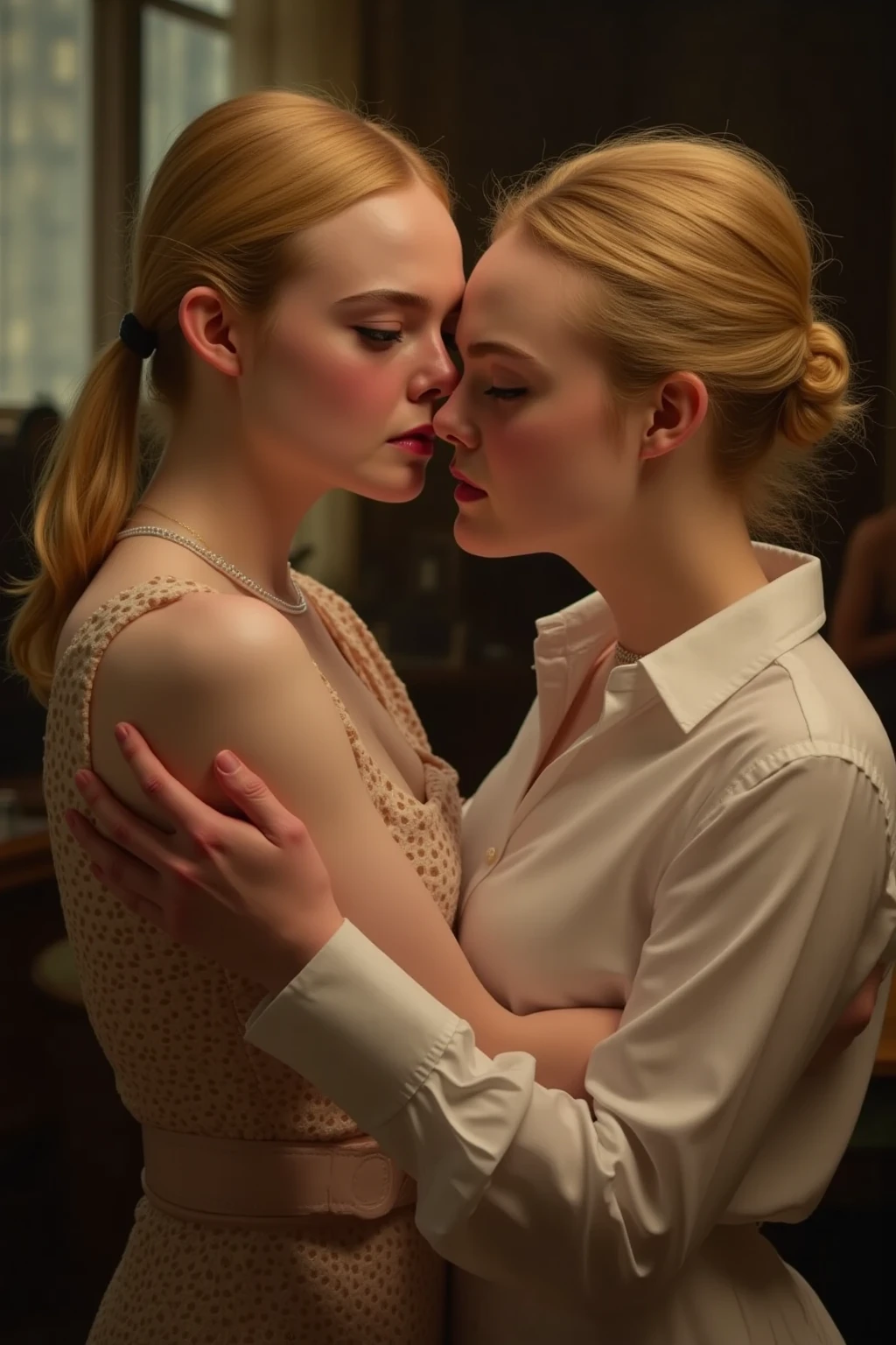 (Cate Blanchett, age 25), (brie larson, age 25) are in sheer airy negligees, kissing and exploring each other, lesbian love, oral sex, lewd poses, big comfy bed