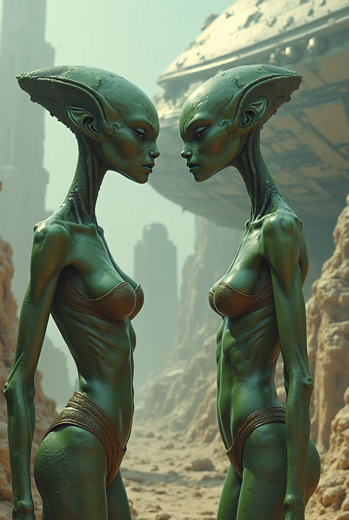 (50s scifi) (subject 1: a bunch of sensual plant alien women, extremely detailed, beautiful detailed eyes, beautiful detailed lips, extremely detailed faces, longeyelashes, alien plant anatomy, scantily clad, large breasts), (subject 2: captive human damsel bound and gagged, minimal clothing, busty, hot ugly), the aliens are discussing evolution, space, vivid colors, cinematic lighting, photorealistic, concept art, 8k, high quality (show the women head to toe, full body shot, show all of them)
