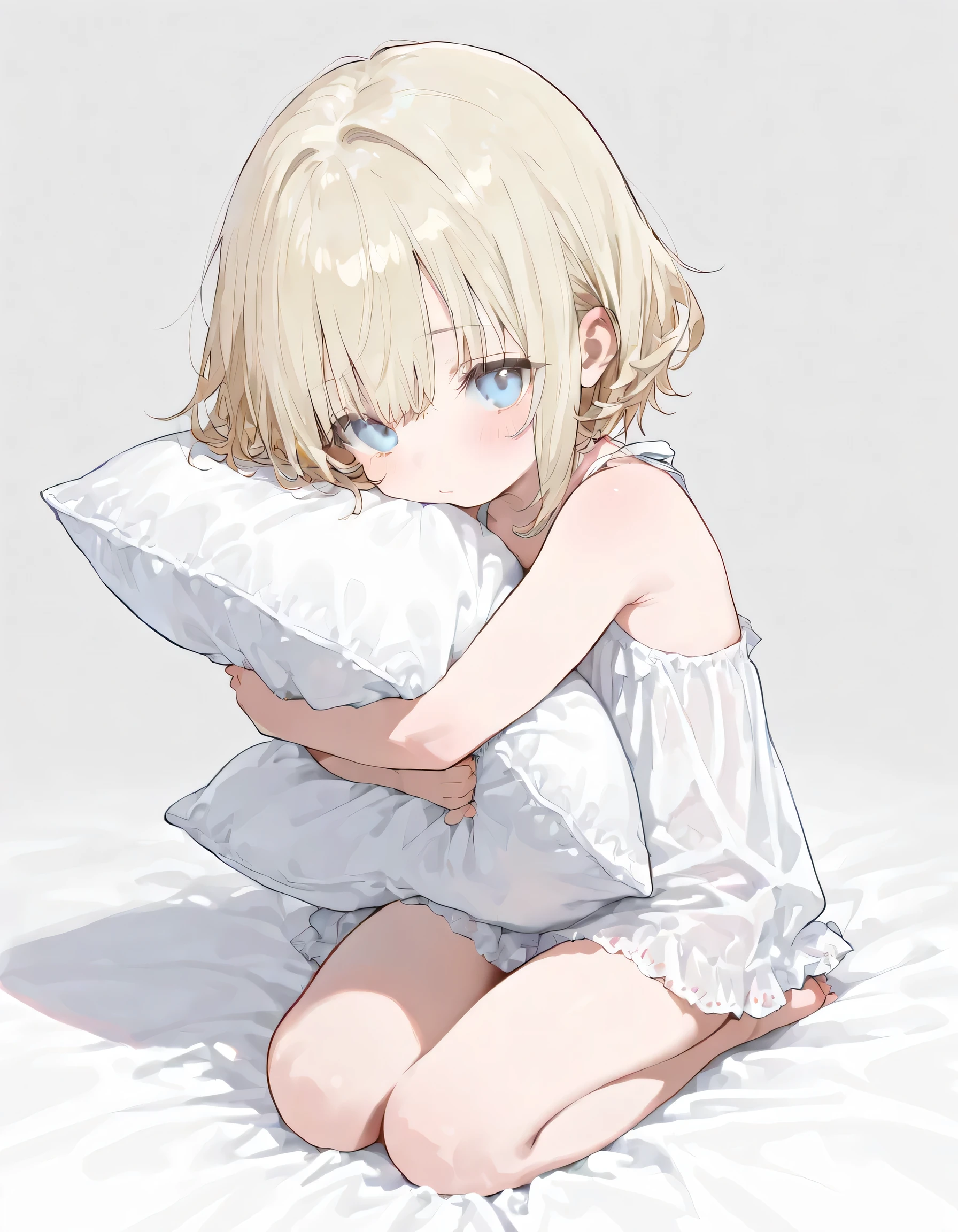 {{{masterpiece}}}, {{{best quality}}}, {{ultra-detailed}}, {illustration}, {{an extremely delicate and beautiful}},(toddler, blonde hair , blue eyes, short hair, solo,),(masterpiece, Best Quality, Very detailed, characters), hug cushion, kneeling, semi nude, , pumpkinnsfw ,