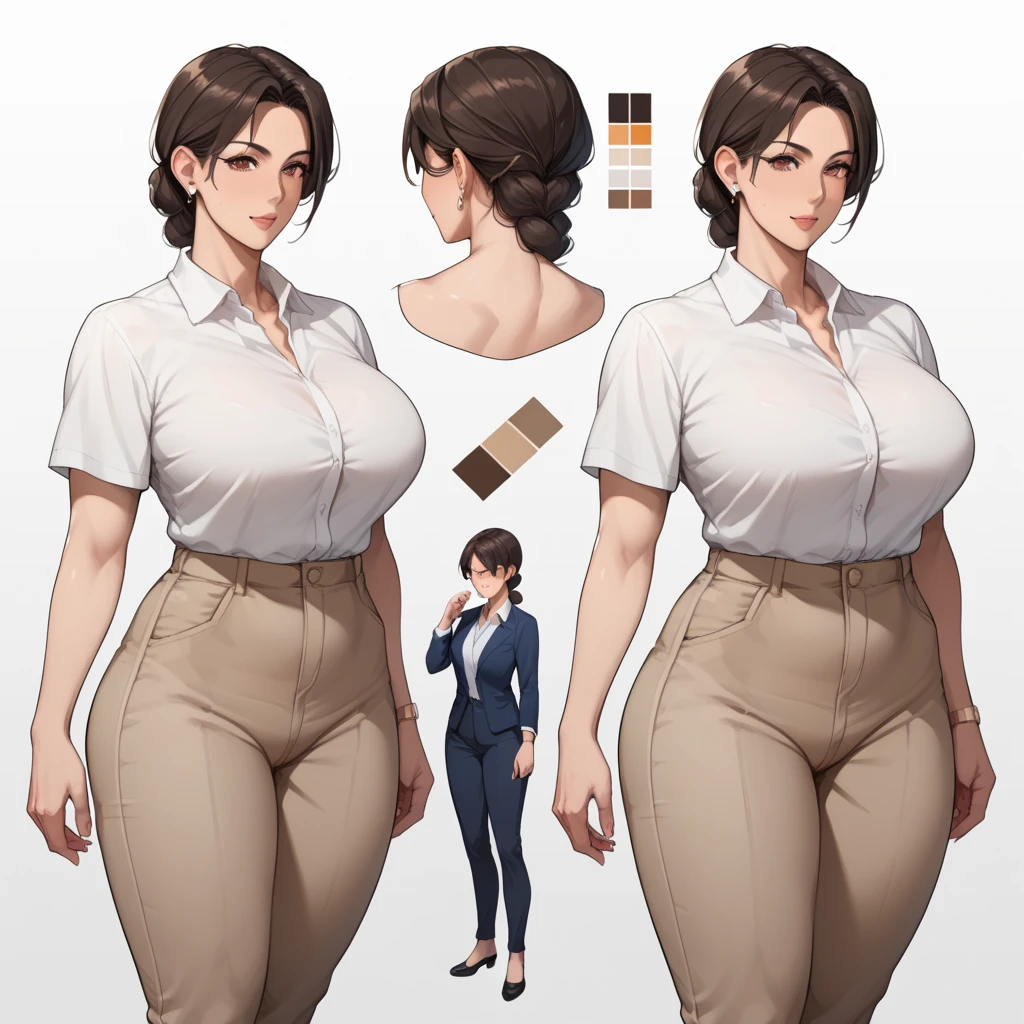 High Waist Cropped Work Pants Office, merula, full body, thighs, high heels, solo, medium tits