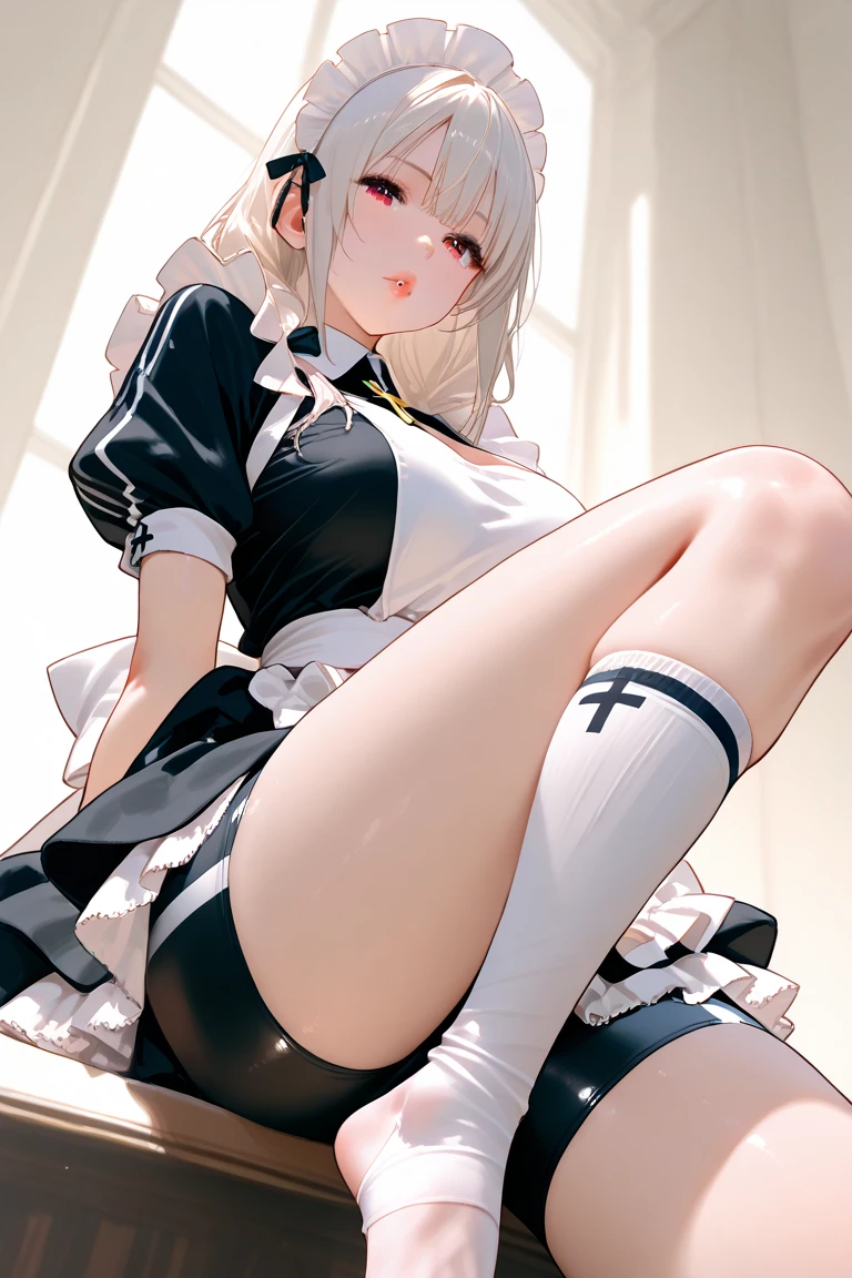 Anime girl with long white hair sitting on a wooden floor, Ahegao, , shikamimi, tits, Anime Barbie in White Stockings, Naughty, Enchanting anime girl, Anime girl crouching, Put a vibrator in your vagina,Cel-shaded anime, from Girls' Frontline, The finer details. Girls' Frontline, Beautiful anime girl crouching, Kantai Collection Style, Realistic