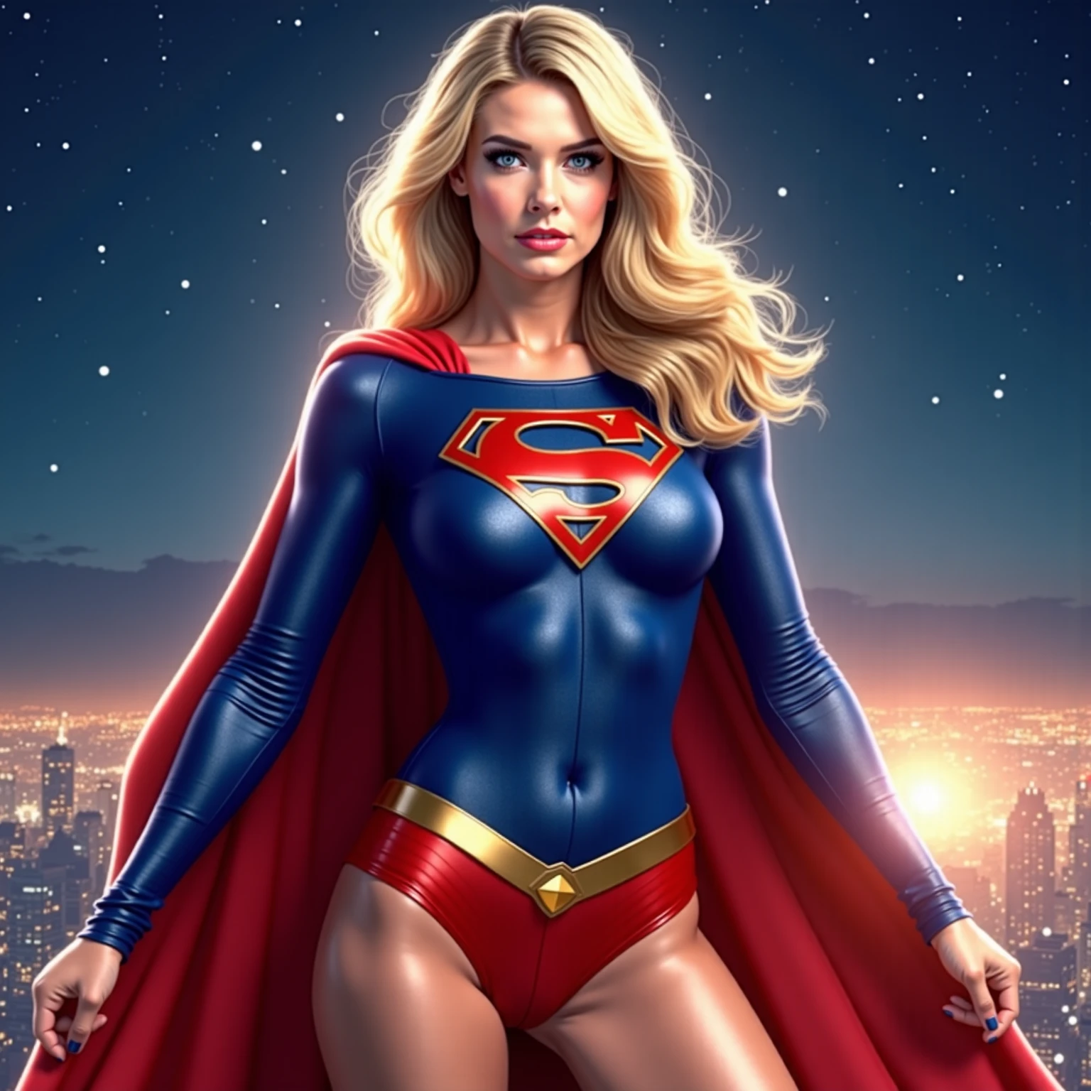 (((COMIC STYLE, CARTOON ART))). ((1 girl)), lonly, solo, A comic-style image of Supergirl a Hot hero Girl, with her as the central figure. She wears a traditional Supergirl blue and red outfit, red little skirt, (((Nicole Mejia face))) . ((Hot slim body, little tits)). (((Cinematic cosmic space background))) . She has a strong and courageous expression, as if she is ready to fight evil.
INFO