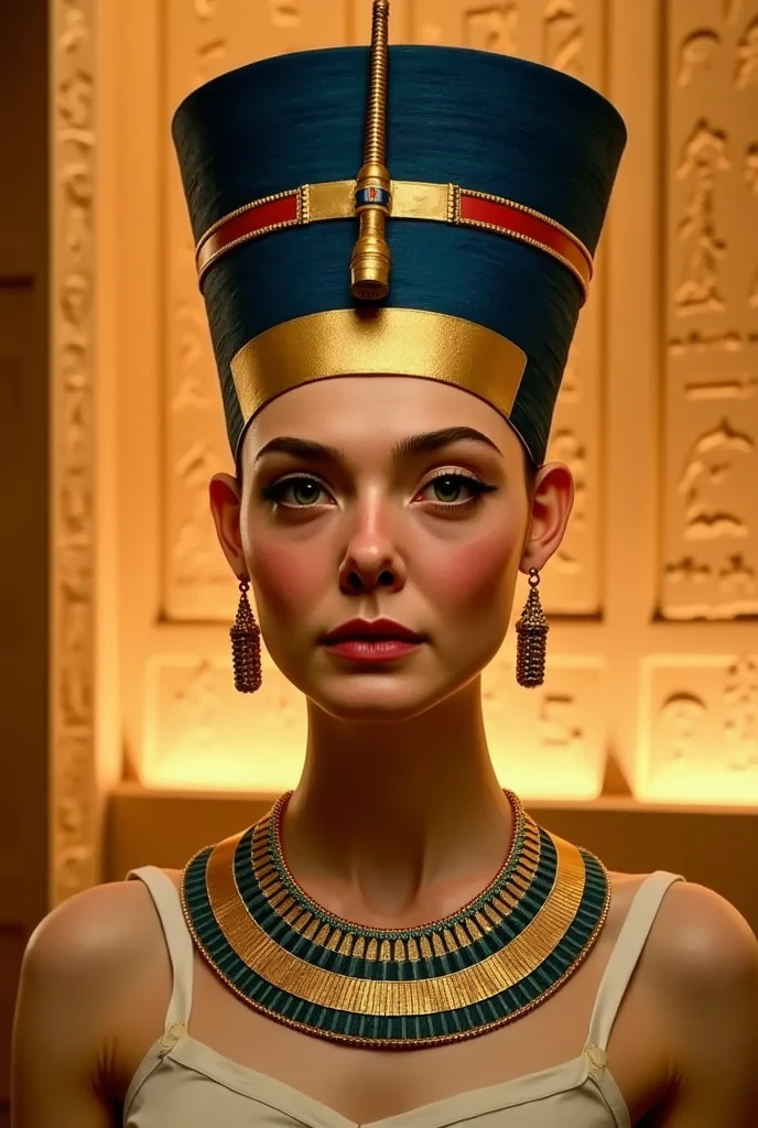 super impressive realistic photo at maximal core, close-up, the most beautiful european white girl with a beautiful flawles face from the care of the world's best dermatologist, beautiful hairstyles from the world's best hairdressers, wearing very futuristic Egyptian god armor, predominantly ivory white covered in very shiny gold and silver carvings, hyper realistic skin texture, holding a great scepter that only the Gods have, sitting on a futuristic throne where all the materials are made from sci-fi materials that have never existed before. A large, majestic hall with an ancient Egyptian style interior design but has very futuristic interior items in the background, smiling arrogantly at the viewer, Egyptian GOD vibes, very detailed and very specific,