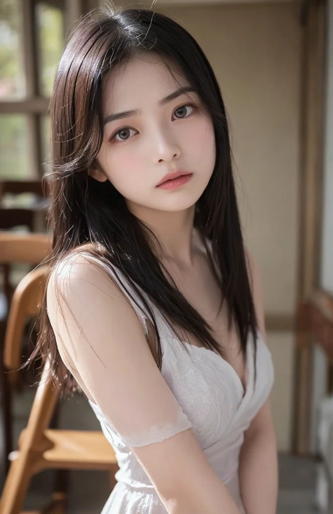 ((best quality)), ((masterpiece)), (detailed), 1girl, beautiful straight black long hair , seductive gaze ,perfect body ,sexy pose , lie down on bed , silky pajamas , half naked