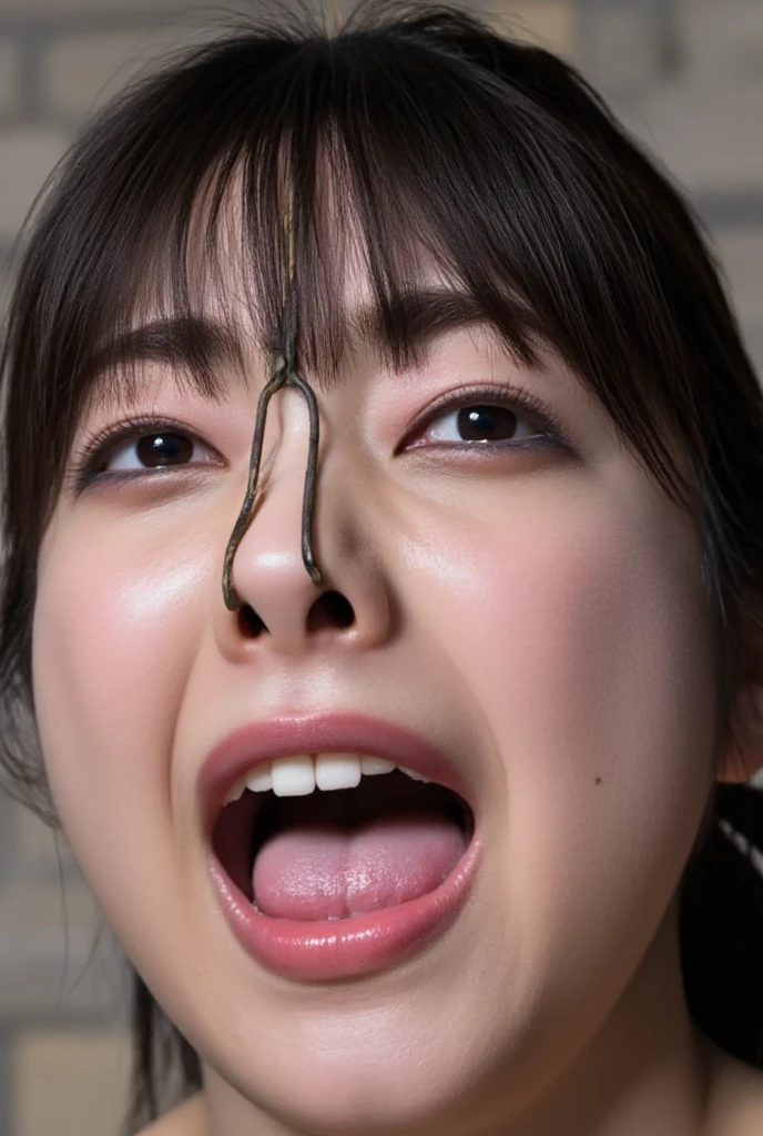 (crying face:1.7), (A giant earthworm will wrap itself around your neck..:1.3),(high ponytail:1.2)、(photogenuineistic:1.4)、(hyper genuineistic:1.4)、(genuine:1.3)、(smooth lighting:1.05)、(映画の照明Improvement of quality:0.9)、32K、(clear:1.2), ultra high resolution, masterpiece, very detailed, フォトgenuine, professional lighting, Depth of written boundary, sharp, gray background, (japanese mature, 38 years old), women sexy, detailed face, beautiful eyes, bangs, well-shaped small breasts, light brown straight hair, (troubled eyebrows:1.2), sweater, close up of face, (Improvement of quality:1.4)、(最高品質のgenuineテクスチャスキン:1.4), (Enhances the beauty of skin texture:1.1)