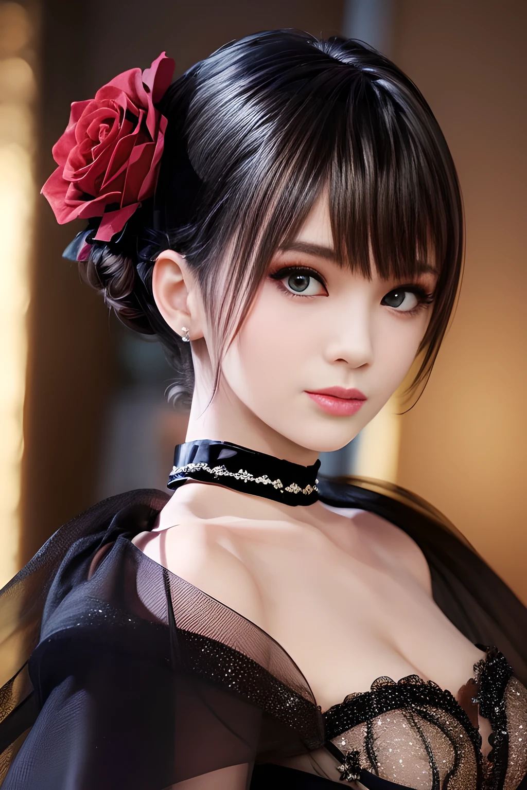 1girl,Character wearing a red gown with a structured bodice, sweetheart neckline and delicate lace detailing on the two-third length sleeves,Hair glowing purple and pink with a starry sky in the background,(huge breasts),lactating,(lip gloss),(masterpiece), best quality, (real life portrait photography:1.5),unltra detailed,8K,Shot with a professional-grade camera like the Nikon D850,every intricate detail is captured, from the subtlest expression to the glimmer of anticipation in her eyes,,nanami