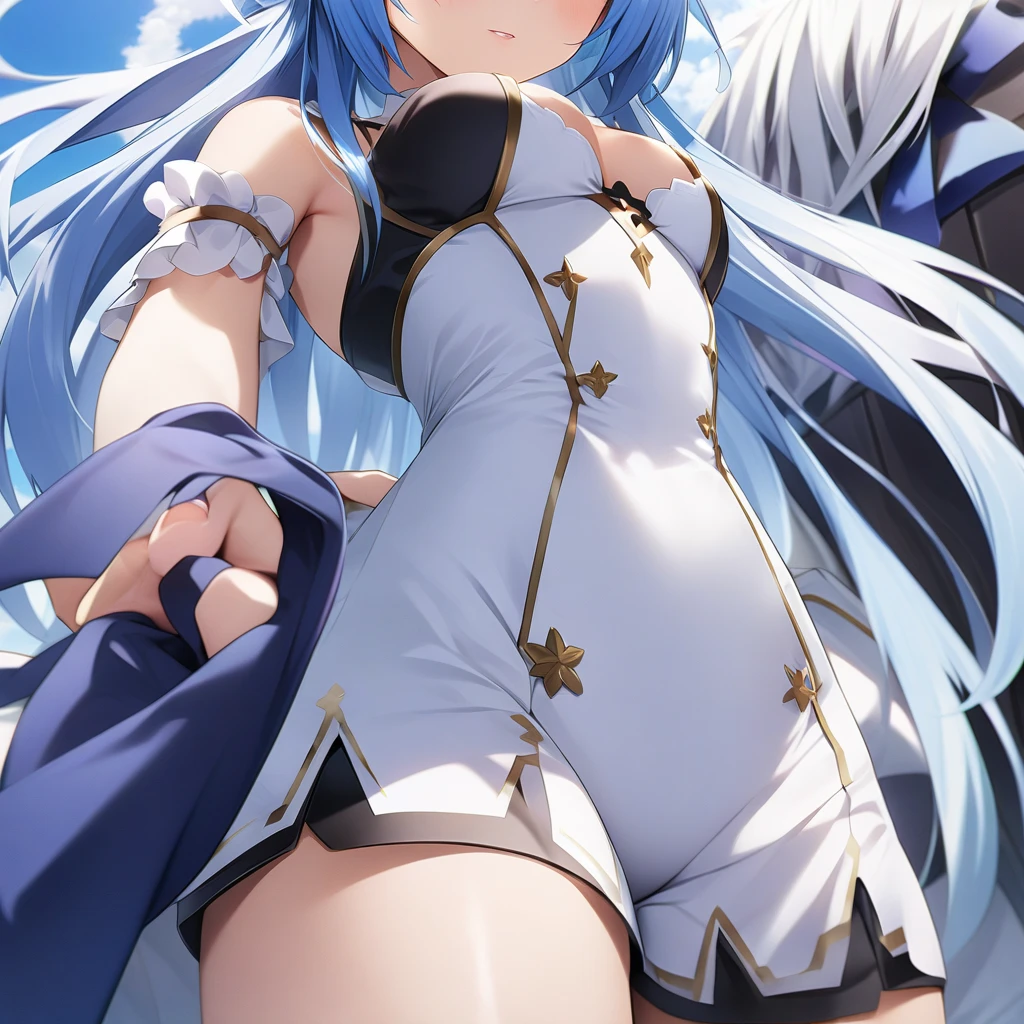 (((shylily))), Highly detailed, highly detailed 8K wallpapers, very detailed CG Unity 8K wallpapers, masterpiece, best quality, ultra detailed, red choker, black shirt, sailor collar, detached sleeves, black skirt, pleated skirt, white thighhighs, midriff, bell, rope,big breasts