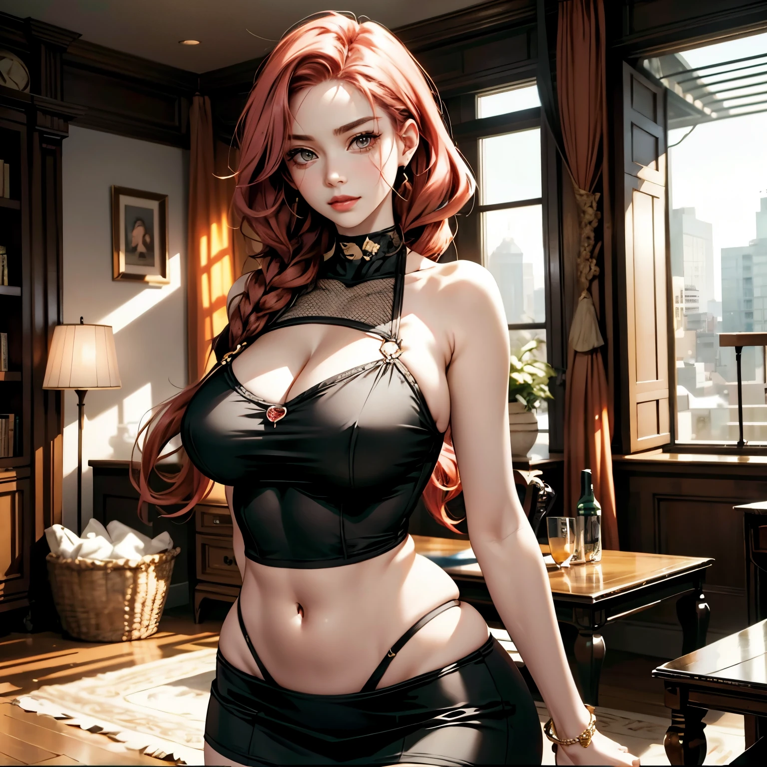 mulher asiatica sensual, anime, qualidade mais alta, mulher abre as pernas, ruiva, cabelos vermelhos
