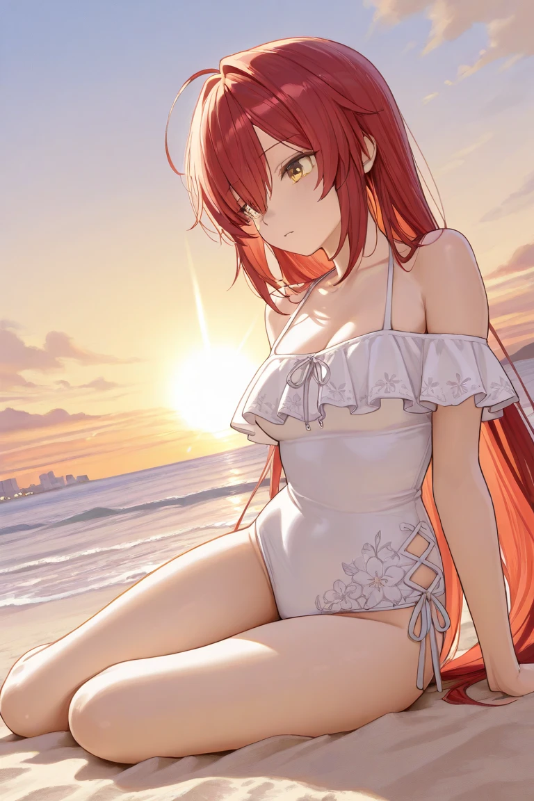 Parasol, food, basket, flip flops, vinyl sheet, Beaches and sands, Calm expression, Perfect hands, elder, Red Hair, The dignity of a 50-year-old, 落ち着きのあるwoman, solo、(Highly detailed background:1.0)、(Highly detailed background:1.0)、masterpiece、Highest quality、(Babes)、Fractal Art、Red eyes、Narrow eyes、Sexy black and red swimsuit, Reddish cheeks、Tropical Sea、From the shoulders up、Recall、smile、One Woman、Three-dimensional clouds、Venice beach, Red long ponytail, Red eyes,スタイリッシュなアクセサリーsolo, Big Breasts, woman, Take-out, Provocative laughter,40 year old woman,Queen of Sadism, Highly detailed background, Great writing style, Sit with both hands outstretched, Splash, Diffuse reflection of light, Perfect Human Medicine, Water breathing, Bare Skin, barefoot, Sweat,