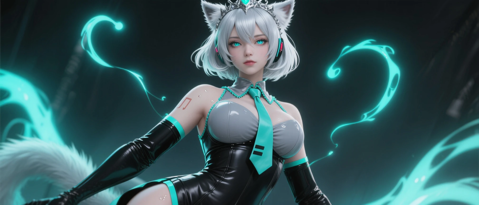 Close-up of a woman wearing a blue and gold outfit, star fox krystal, sexy cat girl, Kitsune-inspired armor, anime cat girl, mini girly furry cute style, beautiful young cat girl, totally robotic!! cat girl, cat girl, high resolution commission, render of a cute 3d anime girl, 3D 8k rendering character art
