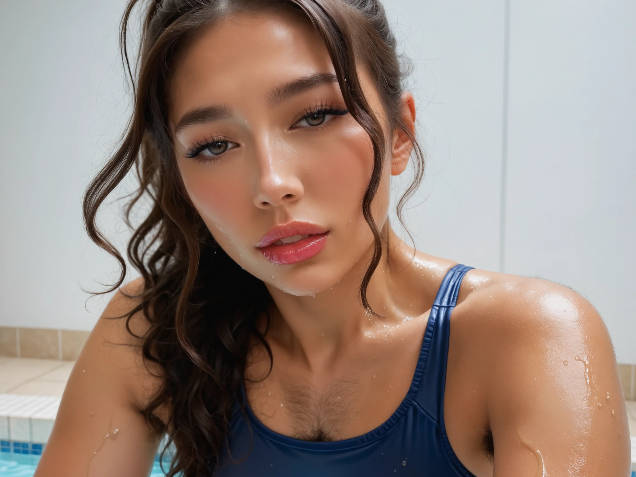 score_9, score_8_up, score_7_up,
A photo of a Japanese girl,1girl,24yo,(futanari:1.3),cinematic lighting,front shot,(sitting beside school pool),(very hairy body:1.3), (face focus),(pale skin),(leg hair:1.2),(school swimsuit),(wet hairy skin),(wet clothes),(wet face),(wet hair),(arm hair),armpit hair,muscular arms,(penis bulge:1.3),(erection under clothes:1.3),(cute face),(cry),dark eyes,bushy thick eyebrows,blue eyeshadow,(parted lips),(thick lips),(lipgloss),(pink lips), (flat chest),center parted,black wavy hair,(ponytail),(chest hair:1.2),(covered nipples:1.2),(UHD),highly detailed face
