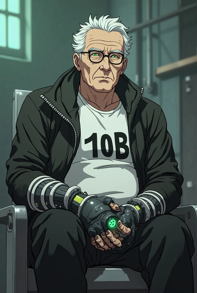 old_damon_baird, bald, goggles, old, wrinkle, white beard, suits, suit, long pants, hands in pocket, smiles, (office, sitting down on his office, behind desk, city skyline on background) <lora:Old_Damon_Baird:0.85>