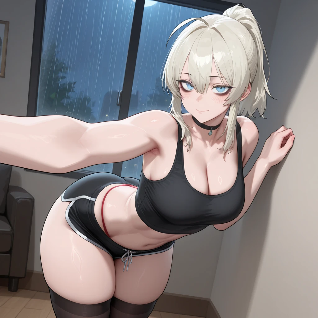  sexy girl,  jammed bikini, big ass, White background, sweating a lot,  blindfolds, WHITE HAIR