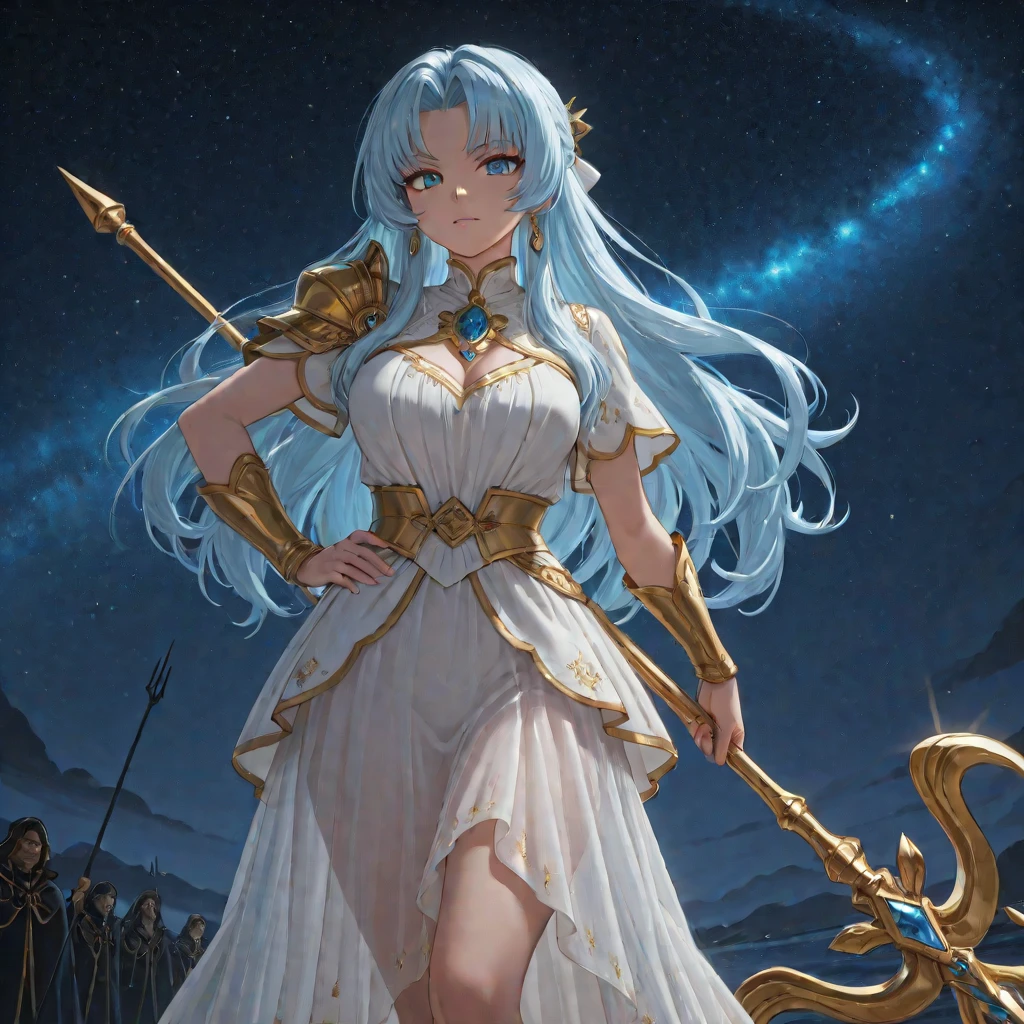 A royal Hebrew woman, derived from the light, brilliant background , Jerusalem inspired, royal attire, princes, crown, aura of protection, alabaster skin, cunning, sandlike, tunic, robe, lamellar armor, blue hair, veil, royal hair, white robes, yellow eyes, golden eyes, golden bracers, golden belt, alabaster skin, brilliant white, royal power
