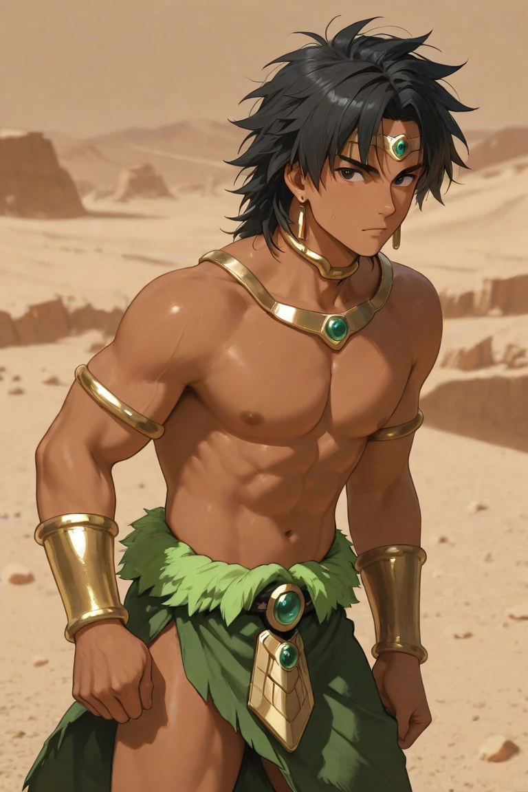 young man, not so high,Little Muscle, slightly dark skin, Desert scenery, hair made from snakes
