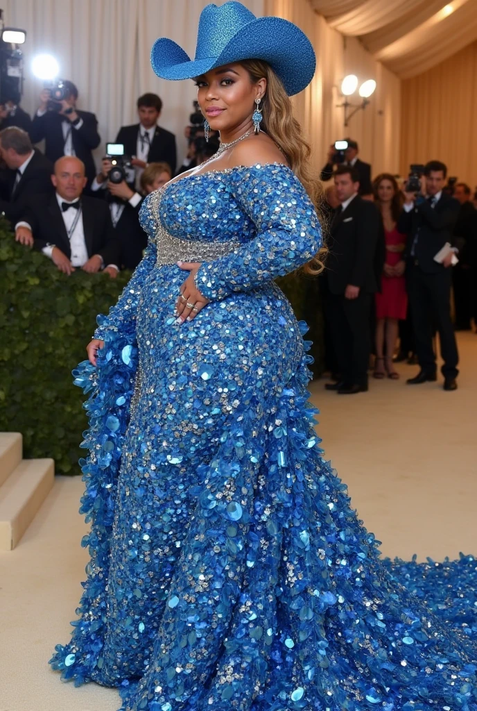 create an obese blonde dressed as a planet