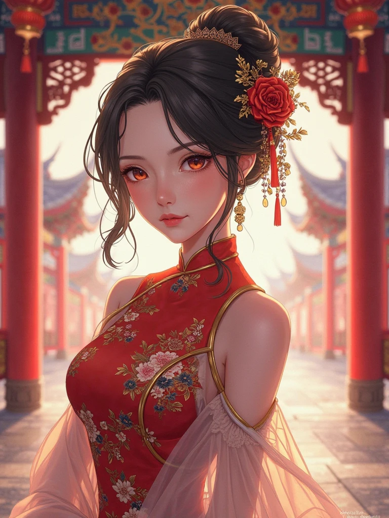 Drawing Bajira Meguru wearing a cheongsam