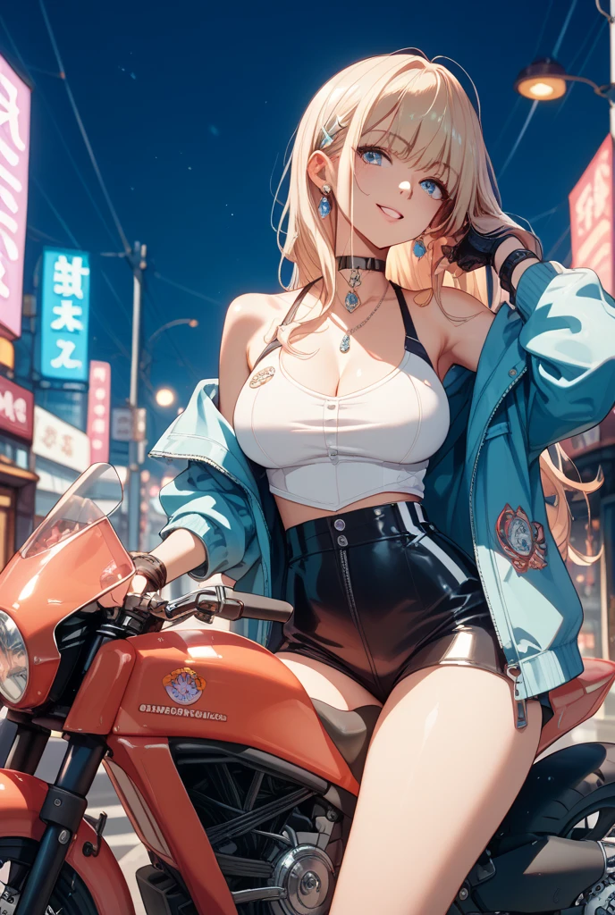 anime girl with horns and a leather bra top on a motorcycle, seductive anime girl, tifa lockhart with white hair, biomechanical oppai, extremely detailed artgerm, perfect white haired girl, badass anime 8 k, ig model | artgerm, white haired deity, artgerm. anime illustration, artgerm style, beautiful alluring anime woman