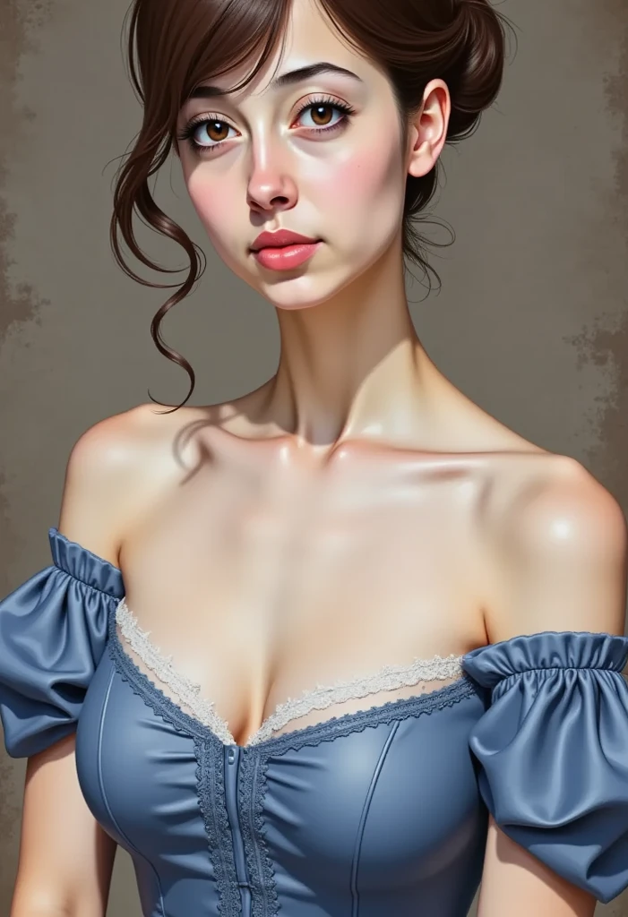 Jewish woman, black hair, black eyes, completely unkempt hairy body, wears a pink low-cut dress