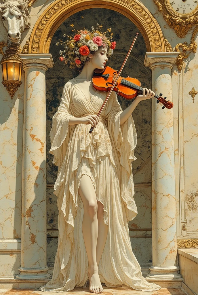 I want a sculpture of stoic philosophers with a black background, it should focus on bisexual philosophers, seios , position of hair falling but braided, com belos seios corpo perfeito com , a wide thigh is a beautiful woman solo, com seios lindos corpo perfeito, uma coxa larga, um destino com ,expression sexual poses, sensor eroticism without clothes all naked stoic with ,The image should focus on philosophers sculpture of a in the style of ancient Greece that philosophy philosophers bright white background enchanted with several holding a violinoccult symbols smooth black and white chain glasses singing on the suspended microphone and playing on the viola, ouro, several gold coins scattered on the floor, imagem 4k 8k bonito e muito detalhado de alta qualidade plano completo
