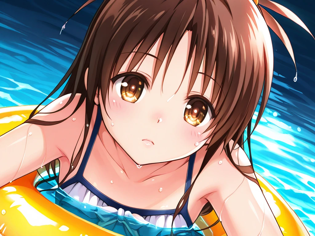 alone, One girl, Yunyun、blush embarrassed 、Kiss the viewer, Crown braids of the same color as your hair, hair ornaments, Hair Ribbon, (White and pink bikini)、(The entire screen is underwater)
