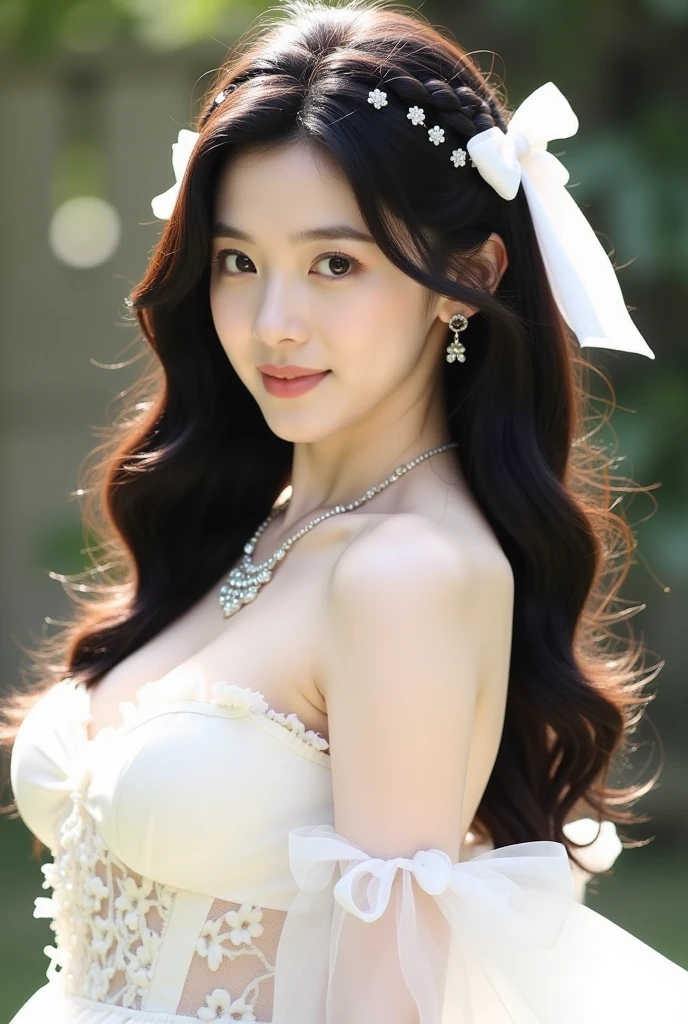 (highest quality、Tabletop、8k、Best image quality、Award-winning works)、One beautiful bride、(alone:1.1)、(The most extravagant and gorgeous huge wedding dresses:1.1)、(Perfect Wedding Lace:1.2)、(The most extravagant and luxurious giant tiara:1.1)、(The most extravagant and luxurious giant necklace:1.1)、The most beautiful smile is looking at me、A wide selection of the finest jewellery、(Bridal upper body photo:1.1)、Perfect Makeup、Long eyelashes、Ultra HD Shining Eyes、Ultra HD Hair、Ultra High Resolution Glossy Lips、Ultra High Resolution Perfect Teeth、Beautiful face in ultra-high definition、(Accurate anatomy:1.1)、(Very bright and beautiful skin:1.2)、(very bright and vivid:1.2)、(Luxury wedding venue background:1.1)