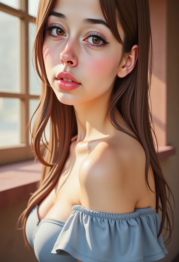 Creates an avatar ,with the face of the photo and with arm in excellent quality caramel brown eyes Sensual mouth and breasts well motellado,in legs of a person of 1.66 height in excellent quality