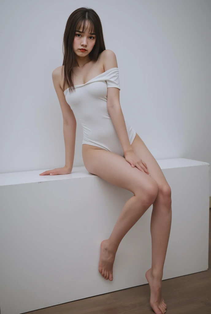 ((highest quality)), ((masterpiece)), (big with details), perfect face、double eyelids、small face、realistic skin texture、(((full body shot)))、long legs、((((nude))))、smile、slender body、Moist eyes、((standing pose))