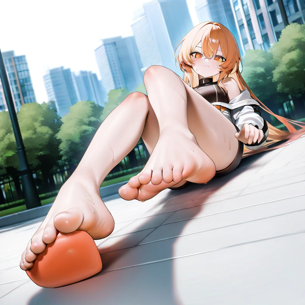 score_9,score_8_up,1 tiny futa,huge breast,small benis,foot focus,bikini,white hair,depth of field,anime,white skin