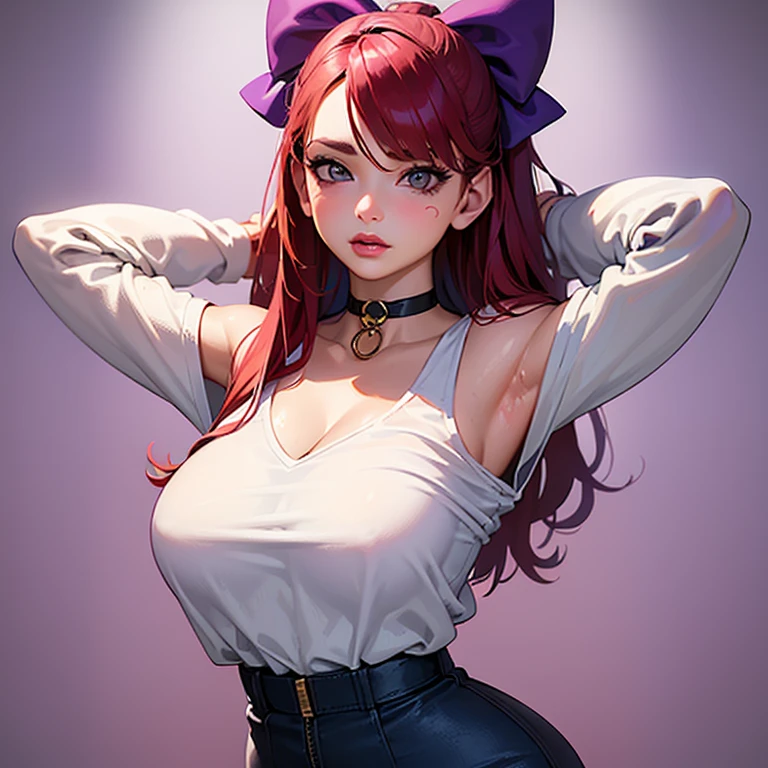 (work of art), (portraite), medium breasts (aesthetics), ((1 25 year old girl)), ((long  curly hair)), ((brown punk hair, long fluffy hair)), Wavy hair , Thin, open eyes, pink eyes, cute, Female One, Woman, Female One characteristics, high qualiy, roupas aestheticss, professional angle, (rule of thirds), Female One characteristics, standing alone, (attractive Korean Woman), spring time, (ink mist ), (natta), (vibrant light), seducer posture, ((guy looking forward))), thin strap blouse, Hip Long Off Shoulder Hip Hop Top Pleated Short Skirt ((energy)), (bold makeup), ( medium breasts), skin tanned, (Hip hop clothing details), (Top cut with *in* neckleace), (Beautiful neckleace), Body cute, gorgeous eyes, glare eyes, parted lips, beautiful mouth, beautiful lips, seducer pose and confident (best qualityer, ultra detali, photorrealistic: 1.39 ), bright and vibrant colors, studio lighting, romantic expression, seducer,