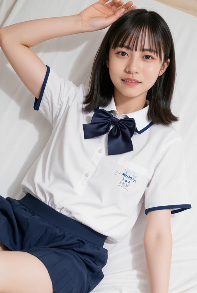 A squishy smile、Bun hairstyle,One incredibly cute girl,Super cute 16 year old girl、White skin、(Wearing a sailor uniform)、 junior high school,Pull up your skirt、Panties are visible、classroom、