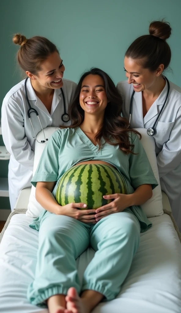 A pregnant woman cuddling a giant grapefruit. 1.4), (corpo inteiro:1.4)