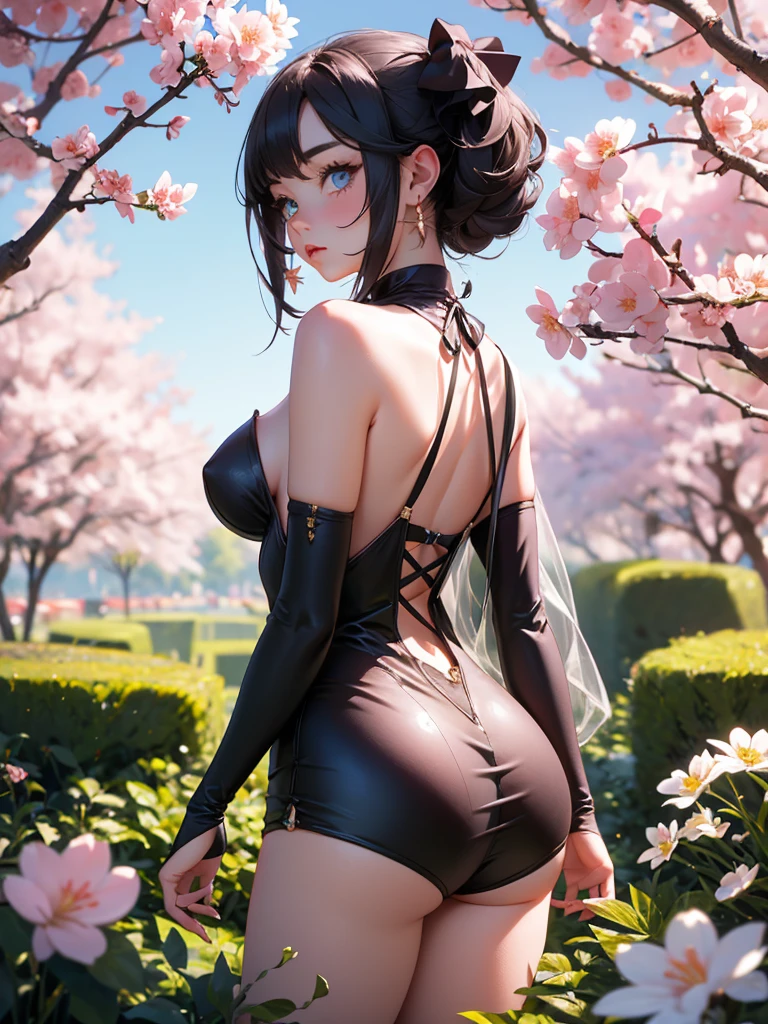 1female，45 yers old，Married Woman，熟妇，plumw，extremely large bosom， 独奏，（Background with：ponds，Cherry blossom forest，lotus flower）Lie underwater， She has short pink hair，seen from the front，， mostly cloudy sky，（（（tmasterpiece），（Very detailed CG unity 8K wallpaper），best qualtiy，cinmatic lighting，detailed back ground，beatiful detailed eyes，Bright pupils，Black eyes，Snow-whiteskin，Redlip（Very fine and beautiful），（Beautiful and detailed eye description），ultra - detailed，tmasterpiece，））facing at camera，A high resolution，ultra - detailed），revealing breasts，Bare genitalia，  Bulge，legs are open，Raised sexy，Camel toes，Desire for dissatisfaction，frontage，（Wearing：White transparent navy uniform，Officer hat，Bare ，black lence stockings）