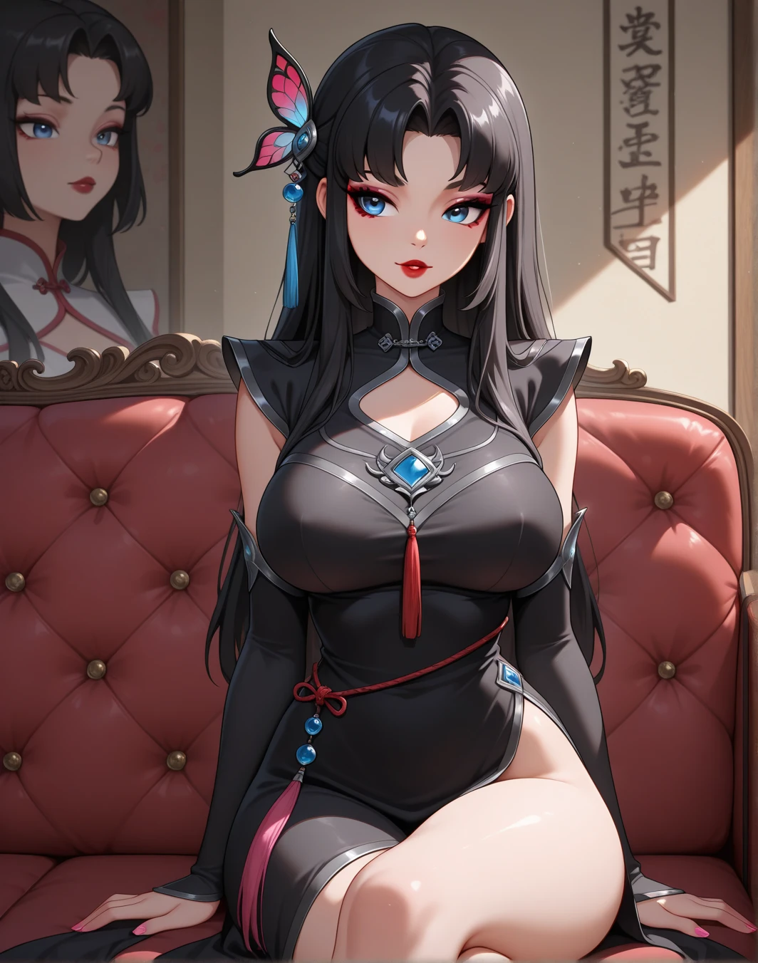 ((1girl, solo)), yor briar, beautiful body, (perfect anatomy, perfect body, perfect hands, perfect legs), natural proportions, sexy body, large breasts, sitting, object hug BREAK
((extremely detailed face)), (red eyes:1.2), (beautiful detailed eyes:1.6), (realistic pupils, realistic iris:1), expressive eyes, looking to the side, (clear eyes:1.3), (hyperrealistic:1.2), (detailed skin texture:1.2), smooth skin, (black hair:1.5), long hair, white hairband, earrings, (detailed lips:1.2), (attractive lips:1.1), (glossy lips:1.1), closed mouth, perfect face, perfect eyes BREAK
red sweater, off-shoulder sweater, long sleeves, sweater dress, black pantyhose BREAK
indoors, couch, lamp, pillow, wall painting BREAK
(masterpiece:1.5), anime-style, top quality, best quality, (beautiful and aesthetic:1.2), (ultra detail:1.5), Ultra-detailed depiction, Ultra-precise depiction, extremely detailed 8k illustration, high resolution, (highly detailed shading:1.2), (realistic lighting:1.4), perfect lighting, vibrant colors, dynamic tones, striking hues, 8k, absurd resolution, perfect shadows, hdr, UHD, ambient lighting, realistic, ultra-realistic, photo realistic, highly detailed, rich detail, luminous colors, fine texture, intricate design, professional illustration, (soft light:1.2), (illustration:0.7)