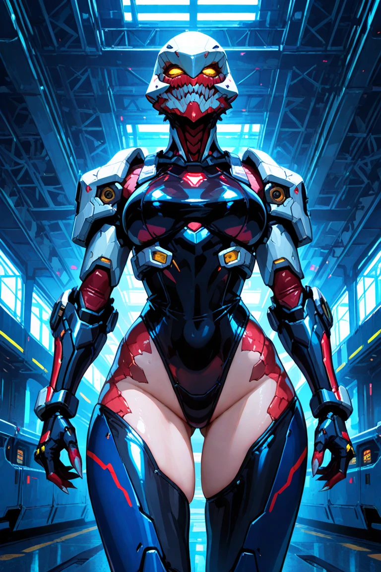 best quality,4k,8k, highres, masterpiece:1.2), extremely detailed eyes, extremely detailed body, (large masterpiece digital art), (detailed manga illustration), (detailed line art), ((perfect anatomy)), (intricate details:1.3), (ultra-detailed:1.3), (illustration:1.3), (sharp focus:1.3), (natural lighting:1.05), (vivid colors:1.3), (masterpiece), (best quality:1.4), (perfect anatomy:1.4), high quality, expressive eyes, full body, tall girl, detailed face, beautiful face, perfect face, breasts, cleavage, gloves, huge breasts, cyberpunk, (black armor), short hair, ((pale skin)), messy hair, detailed (dark blue hair), honeydew hair, multicolored hair, detailed eyes, (amber eyes), hourglass physique, mecha musume, fortified suit, mechanical parts, headgear, robot joints, bodysuit, deva battle suit, gloves, thick thighs, toned, emblem, superhero, dynamic lighting, 4k resolution, dynamic pose, weapon, energy weapon portrait, Jeff Bridges, ((cartoon style)), Marvel Cinematic Universe style, (((sci-fi city in the background))), soft bokeh of futuristic city, Atey Ghailan, Jeremy Mann, Greg Manchess, Antonio Moro, trend in ArtStation, trend in CGSociety, Intricate, High Detail, Sharp focus, dramatic and photorealistic painting art by Midjourney and Greg Rutkowski, bokeh in the background
