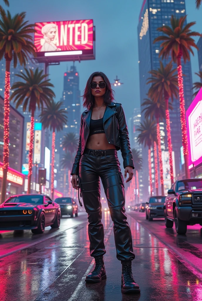 Beautiful girl looks like Billie Eilish, sexy figure, sexy pose, hot clothes, green and black hair, beauty face