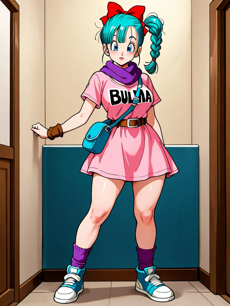 (((Bulmai))), (((upskirt, no panties, visible pussy))), (((shy, looking at viewer))), (((in a smallroom))), (((best quality, masterpiece, best definition, super detailed, soft lighting))),
