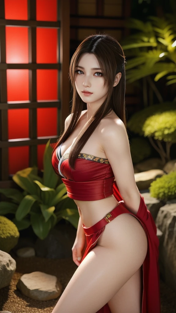 8K,Masterpiece,Thin muscled macho body, Super beauty(Perfect face), Defined jawline, Beautiful brown eyes, Beautiful lips, (short brown hair, Hair bun, Double bun), (Perfect Handle Chinese Dress Fessum), tight red track pants, Spiky bracelet, (Vertical split pose), Looking at Viewer, (medium-full shot), Realistic, Sexy possessions、(((Richly decorated with costumes)))、actionpose、Farbe々Variation Pose、Navel Ejection、Chinese landscape background,cleavage of the breast,a closeup,Look at viewers,