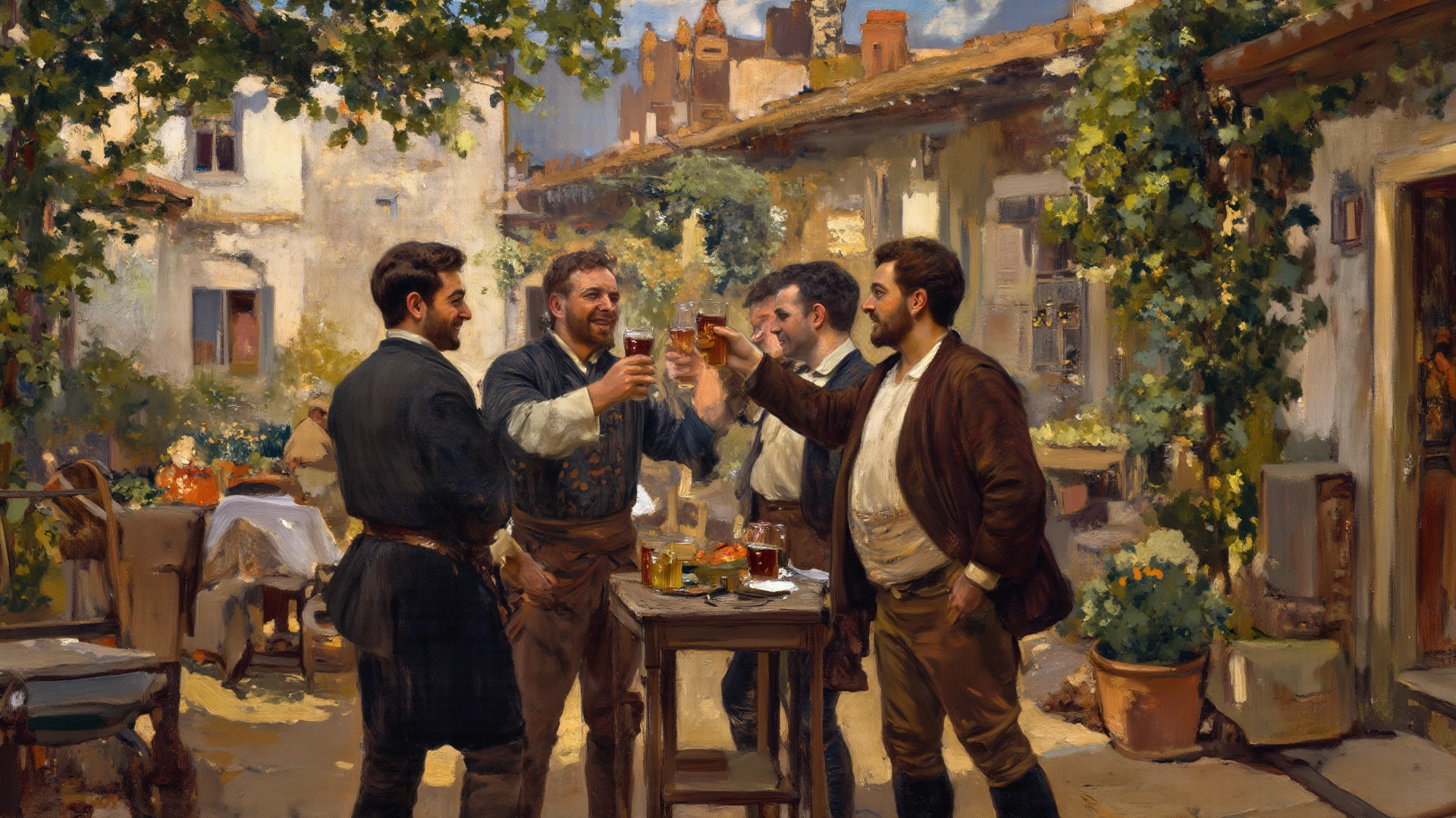 breathtaking ((Masterpiece, best quality)),beautiful colors, sharp contrast,oil painting, vintage,crackled paint,
painting of a beer pub,men drinking mugs of beer
painted in renaissance style
<lora:edgRenaissanceXL:0.9> <lora:MedEvil:0.3> . award-winning, professional, highly detailed