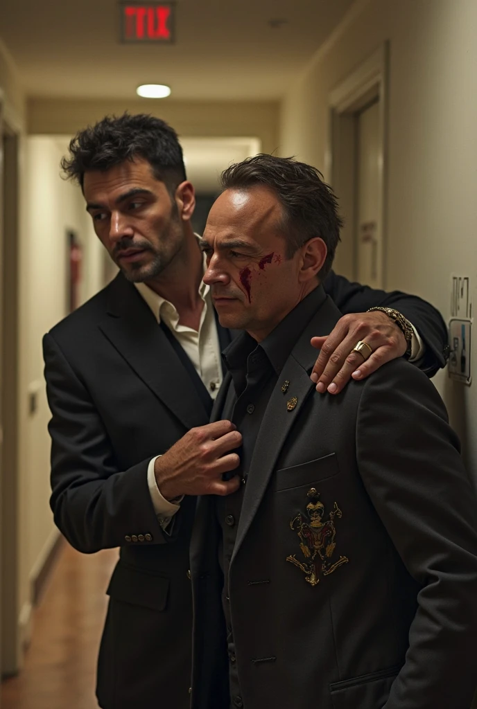 Post-modern expression, the emotional state accumulated over several years turns a person into a killer, a man stands on a balcony with a bloody knife and next to him lies the corpse of a man who has been harassing this man for many years